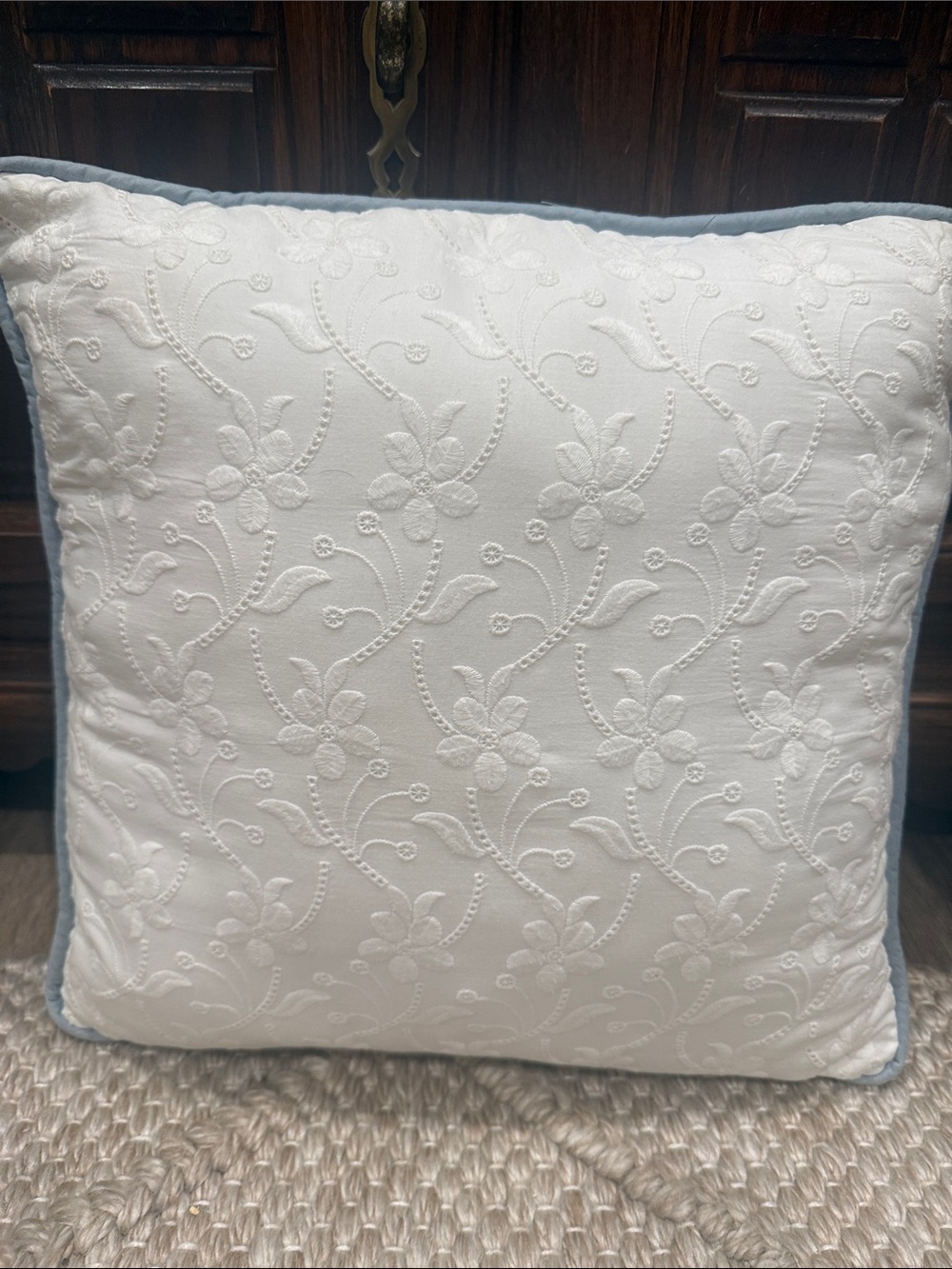 Vintage Quilt Blue Plaid Decorative Throw Pillow with White Appliqué